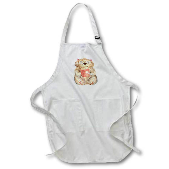 Apron - Cute Fuzzy Hamster With Reading Glasses and A Book Illustration Illustrations